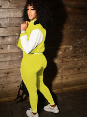 Colorblock Crew Neck Straight Trouser Sets