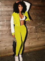 Colorblock Crew Neck Straight Trouser Sets