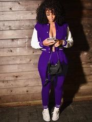Colorblock Crew Neck Straight Trouser Sets