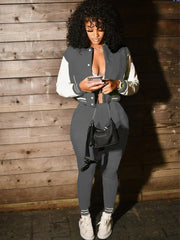 Colorblock Crew Neck Straight Trouser Sets