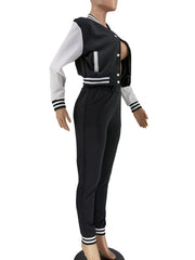 Colorblock Crew Neck Straight Trouser Sets