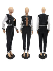 Colorblock Crew Neck Straight Trouser Sets