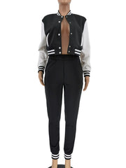Colorblock Crew Neck Straight Trouser Sets