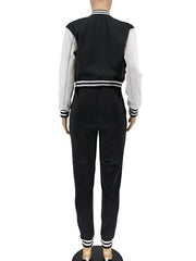 Colorblock Crew Neck Straight Trouser Sets