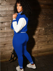 Colorblock Crew Neck Straight Trouser Sets