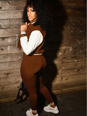 Colorblock Crew Neck Straight Trouser Sets