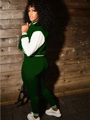 Colorblock Crew Neck Straight Trouser Sets