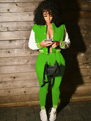 Colorblock Crew Neck Straight Trouser Sets