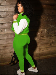 Colorblock Crew Neck Straight Trouser Sets