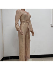 Ribbons Waist Tie Loose Jumpsuit
