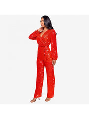 Ribbons Waist Tie Loose Jumpsuit