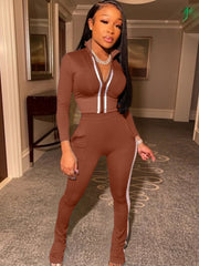 Solid Color Elastic Waist Fitted Trouser Sets