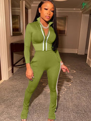 Solid Color Elastic Waist Fitted Trouser Sets