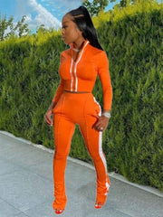 Solid Color Elastic Waist Fitted Trouser Sets