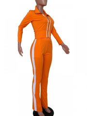 Solid Color Elastic Waist Fitted Trouser Sets