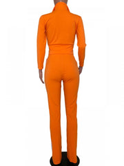 Solid Color Elastic Waist Fitted Trouser Sets