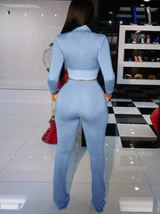 Solid Color Elastic Waist Fitted Trouser Sets
