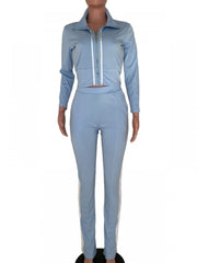 Solid Color Elastic Waist Fitted Trouser Sets