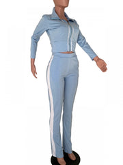 Solid Color Elastic Waist Fitted Trouser Sets