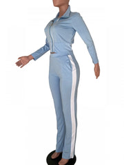 Solid Color Elastic Waist Fitted Trouser Sets