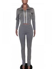 Solid Color Elastic Waist Fitted Trouser Sets