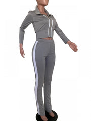 Solid Color Elastic Waist Fitted Trouser Sets