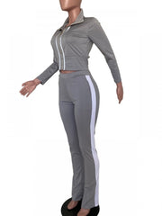 Solid Color Elastic Waist Fitted Trouser Sets