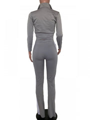 Solid Color Elastic Waist Fitted Trouser Sets