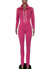 Solid Color Elastic Waist Fitted Trouser Sets