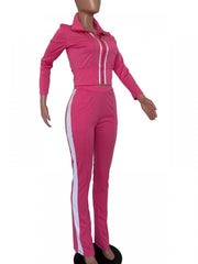 Solid Color Elastic Waist Fitted Trouser Sets