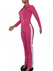 Solid Color Elastic Waist Fitted Trouser Sets
