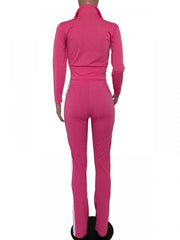 Solid Color Elastic Waist Fitted Trouser Sets