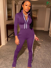 Solid Color Elastic Waist Fitted Trouser Sets
