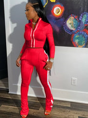 Solid Color Elastic Waist Fitted Trouser Sets