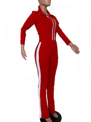 Solid Color Elastic Waist Fitted Trouser Sets