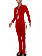 Solid Color Elastic Waist Fitted Trouser Sets