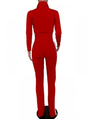 Solid Color Elastic Waist Fitted Trouser Sets
