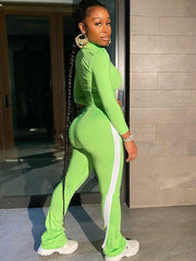 Solid Color Elastic Waist Fitted Trouser Sets