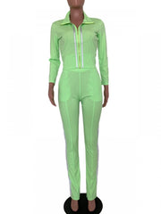 Solid Color Elastic Waist Fitted Trouser Sets