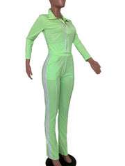 Solid Color Elastic Waist Fitted Trouser Sets
