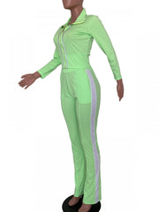 Solid Color Elastic Waist Fitted Trouser Sets