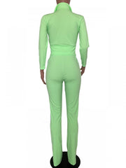 Solid Color Elastic Waist Fitted Trouser Sets