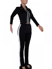 Solid Color Elastic Waist Fitted Trouser Sets