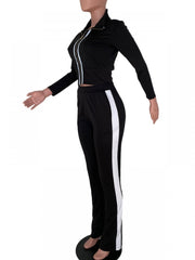 Solid Color Elastic Waist Fitted Trouser Sets