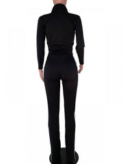 Solid Color Elastic Waist Fitted Trouser Sets