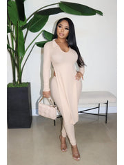 Solid Color Long Sleeve Fitted Two Piece Set