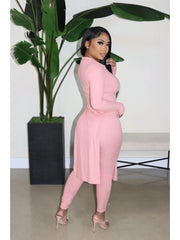 Solid Color Long Sleeve Fitted Two Piece Set