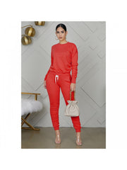 Solid Color Round Neck Bodycon Pants Sets