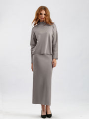 Solid Color Crew Neck Loose Sweater Dresses Sets