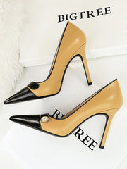 Colorblock Solid Color Pointed Toe Heels